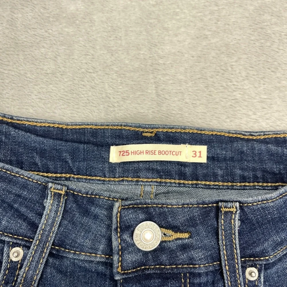 Levi's Jeans Mens 31x30 Blue Denim Whiskered Stretch 725 High Rise Bootcut Leg